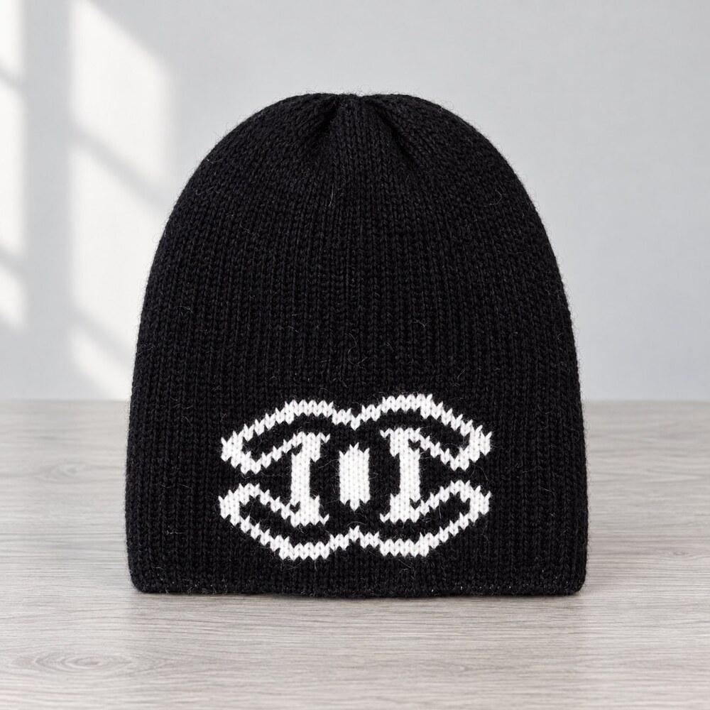 CHANEL Black CC Logo Knit Beanie